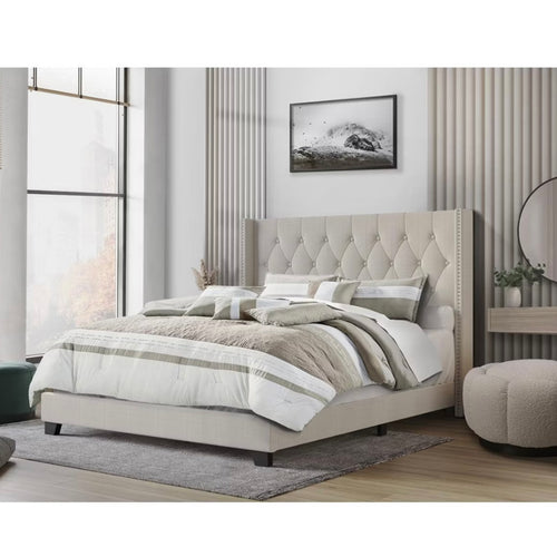 Home Design Danbury Tufted Upholstered Panel Bed, TWIN/WARM GRAY