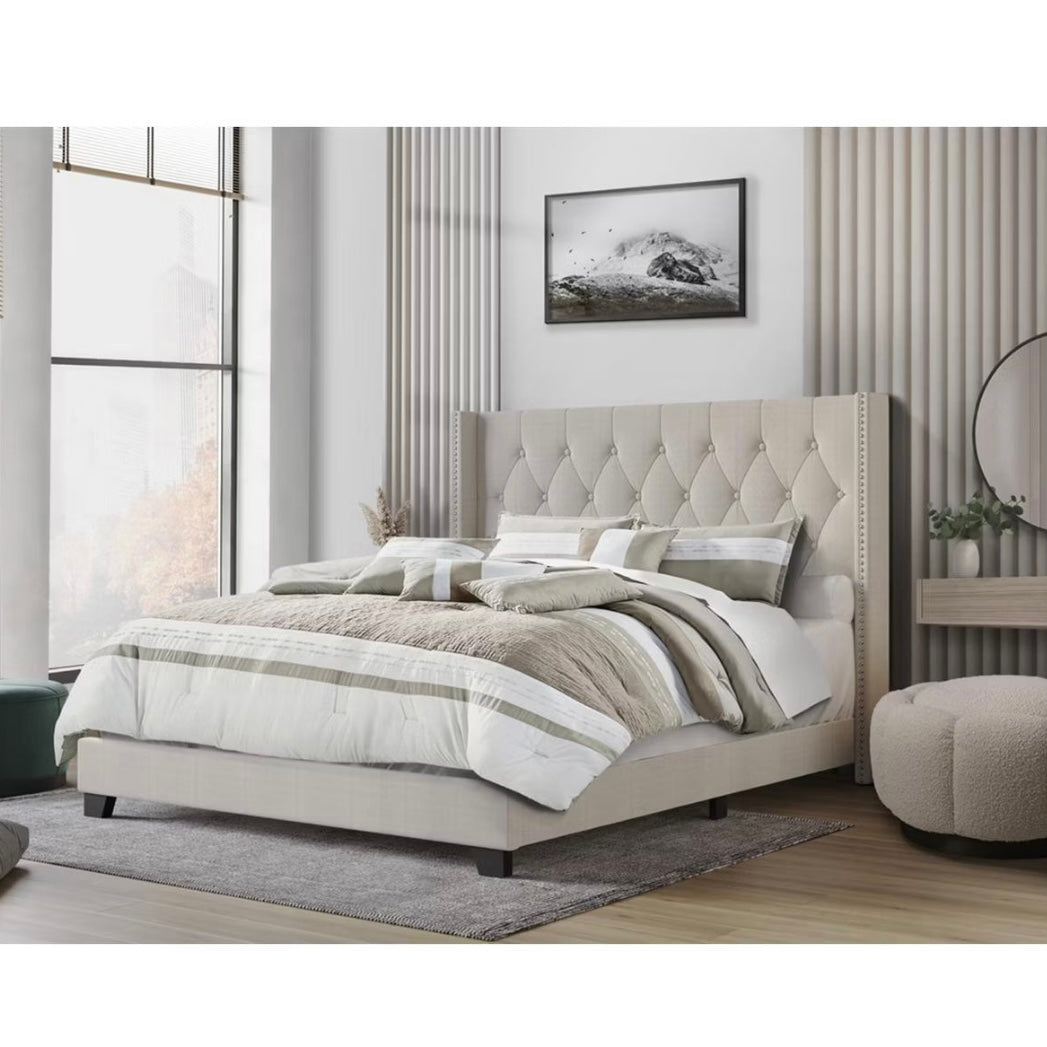 Home Design Danbury Tufted Upholstered Panel Bed, TWIN/WARM GRAY