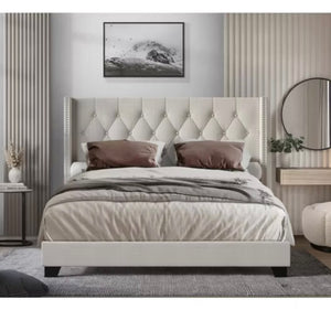 Home Design Danbury Tufted Upholstered Panel Bed, TWIN/WARM GRAY