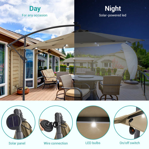 120'' Lighted Cantilever Umbrella SOLAR LIGHTS
