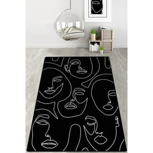 6'7" x 9'6" Machine Made Power Loomed Polyester Area Rug in Black/White