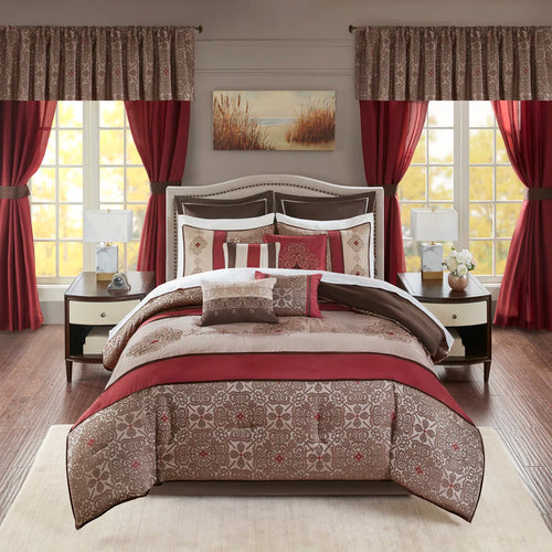 Jacquard Traditional 24 Piece Room in a Bag, KING - RED/NATURAL
