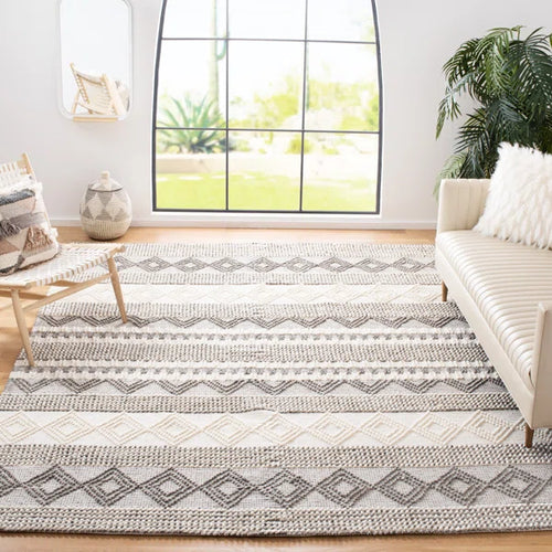8' x 10' Jacques Hand Woven Wool/Cotton Striped Rug in Grey/Ivory