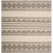 Load image into Gallery viewer, 6' X 6' Square Jacques Hand Woven Wool/Cotton Striped Rug in Grey/Ivory