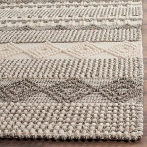 8' x 10' Jacques Hand Woven Wool/Cotton Striped Rug in Grey/Ivory
