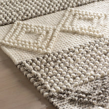 Load image into Gallery viewer, 6' X 6' Square Jacques Hand Woven Wool/Cotton Striped Rug in Grey/Ivory