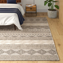 Load image into Gallery viewer, 8&#39; x 10&#39; Jacques Hand Woven Wool/Cotton Striped Rug in Grey/Ivory
