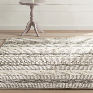 8' x 10' Jacques Hand Woven Wool/Cotton Striped Rug in Grey/Ivory