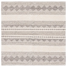 Load image into Gallery viewer, 6' X 6' Square Jacques Hand Woven Wool/Cotton Striped Rug in Grey/Ivory