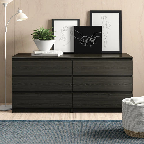 6 Drawer Naia Double dresser, Black Grain