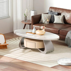Kelyan 47.2'' Oval Modern Coffee Table Luxury Elegant Faux Marble Top Stainless Steel Base
