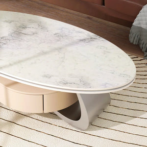 Kelyan 47.2'' Oval Modern Coffee Table Luxury Elegant Faux Marble Top Stainless Steel Base