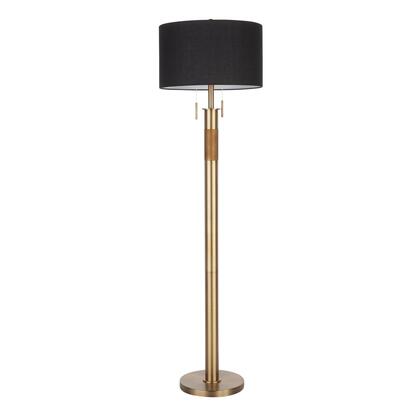 Trophy Industrial Floor Lamp in Antique Brass with Black Linen Shade by Lumisource.