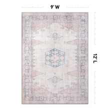 Load image into Gallery viewer, 9&#39; x 12&#39; Labarbera Vintage Machine Washable Beige Non-Slip Backing Area Rug