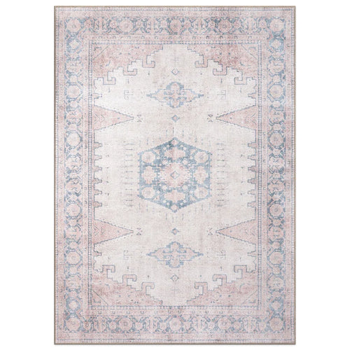 9' x 12' Labarbera Vintage Machine Washable Beige Non-Slip Backing Area Rug
