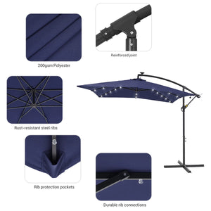 Laurennicole 98.4'' Lighted Cantilever Umbrella, Navy