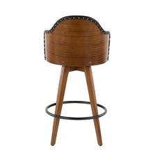 Load image into Gallery viewer, 26&quot; Ahoy Mid-Century Counter Stool in Walnut and Black Faux Leather by Lumisource.