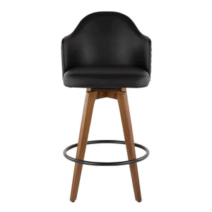 26" Ahoy Mid-Century Counter Stool in Walnut and Black Faux Leather by Lumisource.