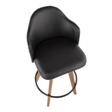 Load image into Gallery viewer, 26&quot; Ahoy Mid-Century Counter Stool in Walnut and Black Faux Leather by Lumisource.