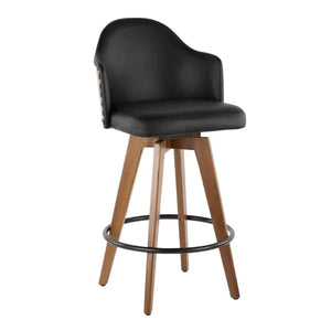 26" Ahoy Mid-Century Counter Stool in Walnut and Black Faux Leather by Lumisource.