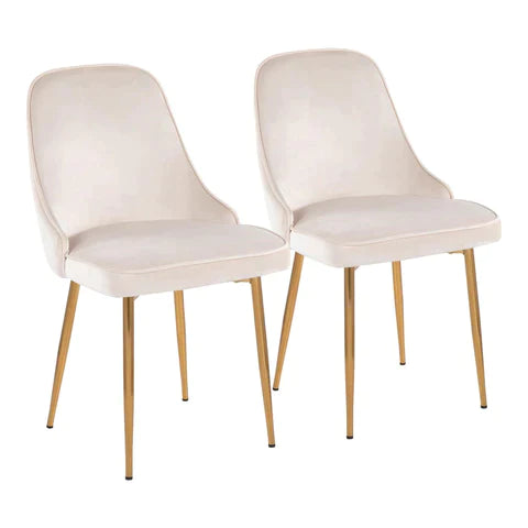 Marcel Contemporary Accent Chairs with Gold Frame and Cream Velvet Fabric by LumiSource - Set of 2.