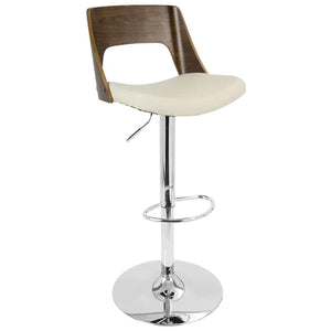 26.5"-31" Valencia Modern Adjustable Barstool with Swivel in Walnut and Cream Faux Leather By Lumisource.