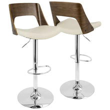 Load image into Gallery viewer, 26.5&quot;-31&quot; Valencia Modern Adjustable Barstool with Swivel in Walnut and Cream Faux Leather By Lumisource.