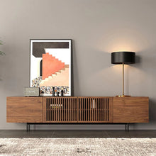 Load image into Gallery viewer, JASIWAY Minimalist TV Stand Slatted Media Console with 4 Doors Storage