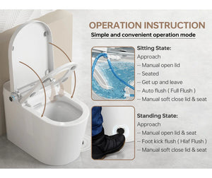 MEJE Smart Toilet , Tankless Toilet with Basic Intelligent Function, Heated Seat, Auto Flush, Foot Kicking Flush, Night Light, Flush Remote Control MJ-A5