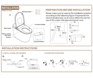 MEJE Smart Toilet , Tankless Toilet with Basic Intelligent Function, Heated Seat, Auto Flush, Foot Kicking Flush, Night Light, Flush Remote Control MJ-A5