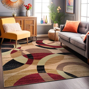 7'10" x 10'2" Mehul Geometric Multi Coloured Area Rug in Red/Brown/Black