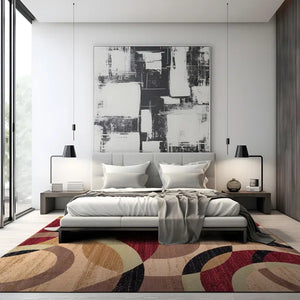 7'10" x 10'2" Mehul Geometric Multi Coloured Area Rug in Red/Brown/Black