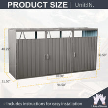 Load image into Gallery viewer, 7&#39; 10&quot; Metal Outdoor Garbage Bin Shed For 3 Trash Cans Grey,stainless Galvanized Steel
