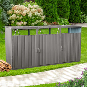 7' 10" Metal Outdoor Garbage Bin Shed For 3 Trash Cans Grey,stainless Galvanized Steel