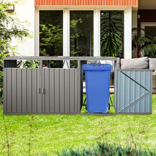 Load image into Gallery viewer, 7&#39; 10&quot; Metal Outdoor Garbage Bin Shed For 3 Trash Cans Grey,stainless Galvanized Steel