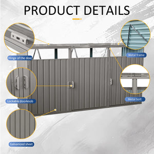 7' 10" Metal Outdoor Garbage Bin Shed For 3 Trash Cans Grey,stainless Galvanized Steel