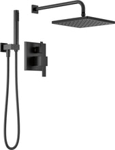 Load image into Gallery viewer, Matte Black Modern Raincan Square Shower System, Rain Shower Head with Handheld Spray, Shower Faucet Set (Part number: 342701-BL)