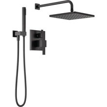Load image into Gallery viewer, Matte Black Modern Raincan Square Shower System, Rain Shower Head with Handheld Spray, Shower Faucet Set (Part number: 342701-BL)
