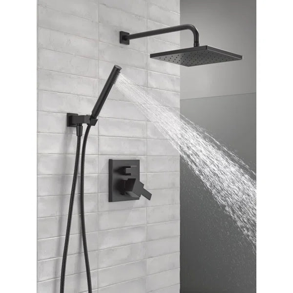 Matte Black Modern Raincan Square Shower System, Rain Shower Head with Handheld Spray, Shower Faucet Set (Part number: 342701-BL)