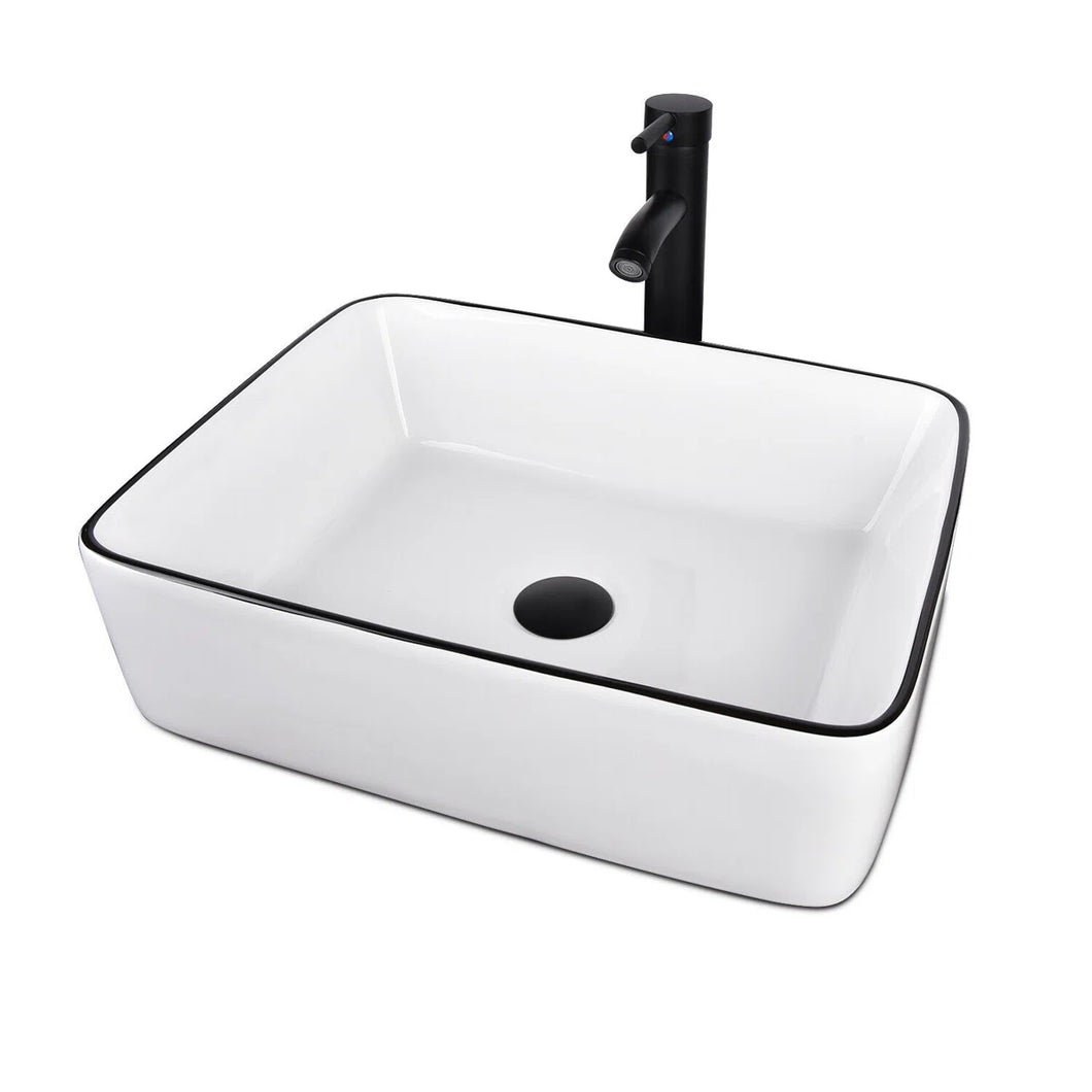 Modern White Ceramic Rectangular Basin Vessel Sink with Faucet US-HW1125