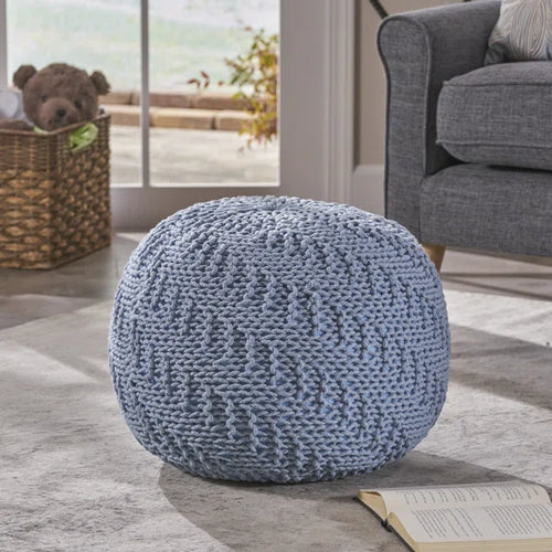 Moreland Upholstered Pouf, Cotton Blue