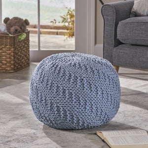 Moreland Upholstered Pouf, Cotton Blue