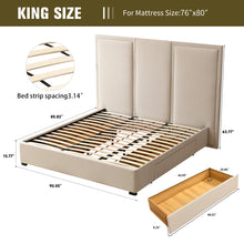 Load image into Gallery viewer, KING Morghen Upholstered Platform Bed With Extra High Headboard And 2 Extra Large Capacity Drawers, BEIGE