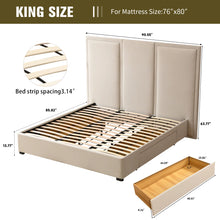 Load image into Gallery viewer, KING Morghen Upholstered Platform Bed With Extra High Headboard And 2 Extra Large Capacity Drawers, BEIGE