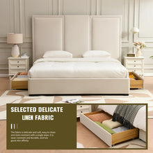 Load image into Gallery viewer, KING Morghen Upholstered Platform Bed With Extra High Headboard And 2 Extra Large Capacity Drawers, BEIGE