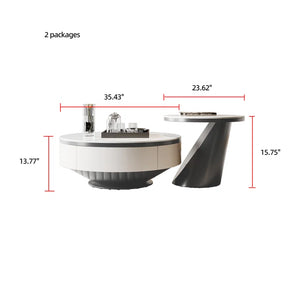 Nesting Coffee Table With Storage – Rock Tabletop Heat-Resistant & Wear-Resistant