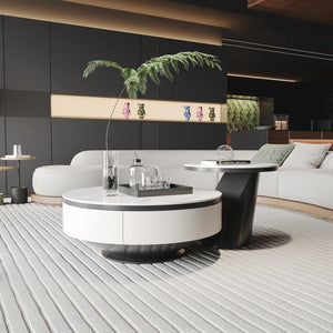 Nesting Coffee Table With Storage – Rock Tabletop Heat-Resistant & Wear-Resistant