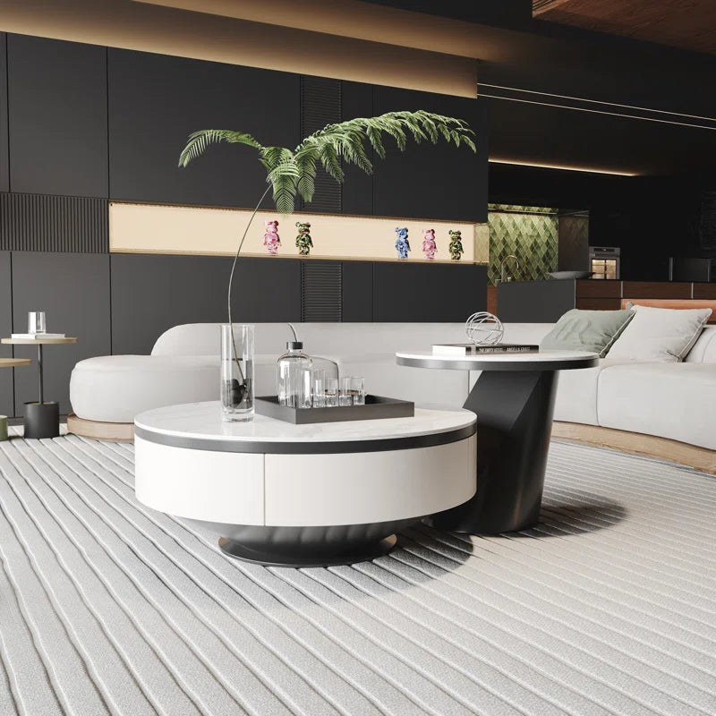 Nesting Coffee Table With Storage – Rock Tabletop Heat-Resistant & Wear-Resistant