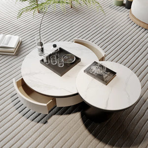 Nesting Coffee Table With Storage – Rock Tabletop Heat-Resistant & Wear-Resistant