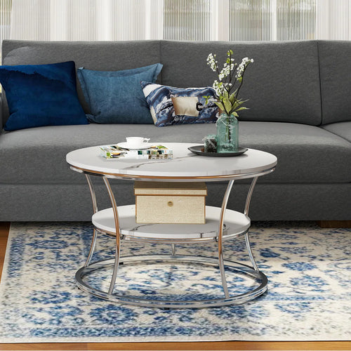 Nolberto Round Coffee Table With 2-Tier Storage Shelves